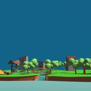 3d village low poly map of forest