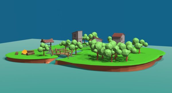 3d village low poly map of forest