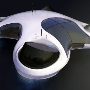 DroneCar futuristic house on water