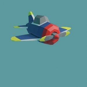 Low poly plane flying in sky